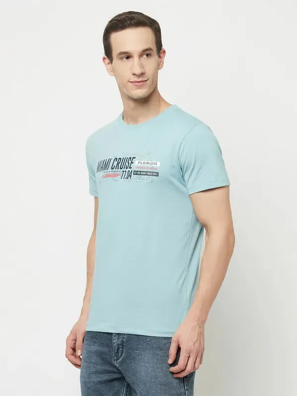 Octave Men Blue  Icy Morn Typography Printed T-Shirt