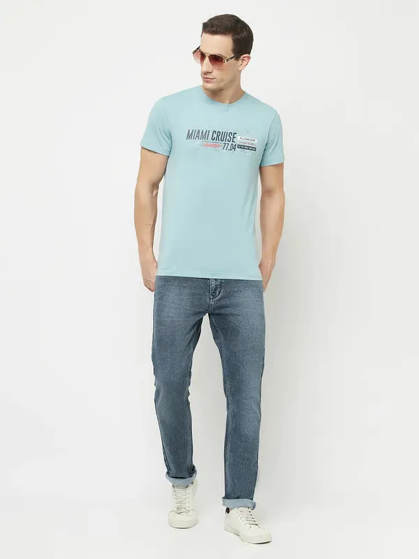 Octave Men Blue  Icy Morn Typography Printed T-Shirt