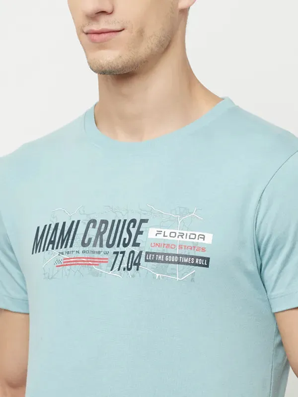 Octave Men Blue  Icy Morn Typography Printed T-Shirt