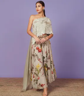 Pearl Work One Shoulder Cape Set