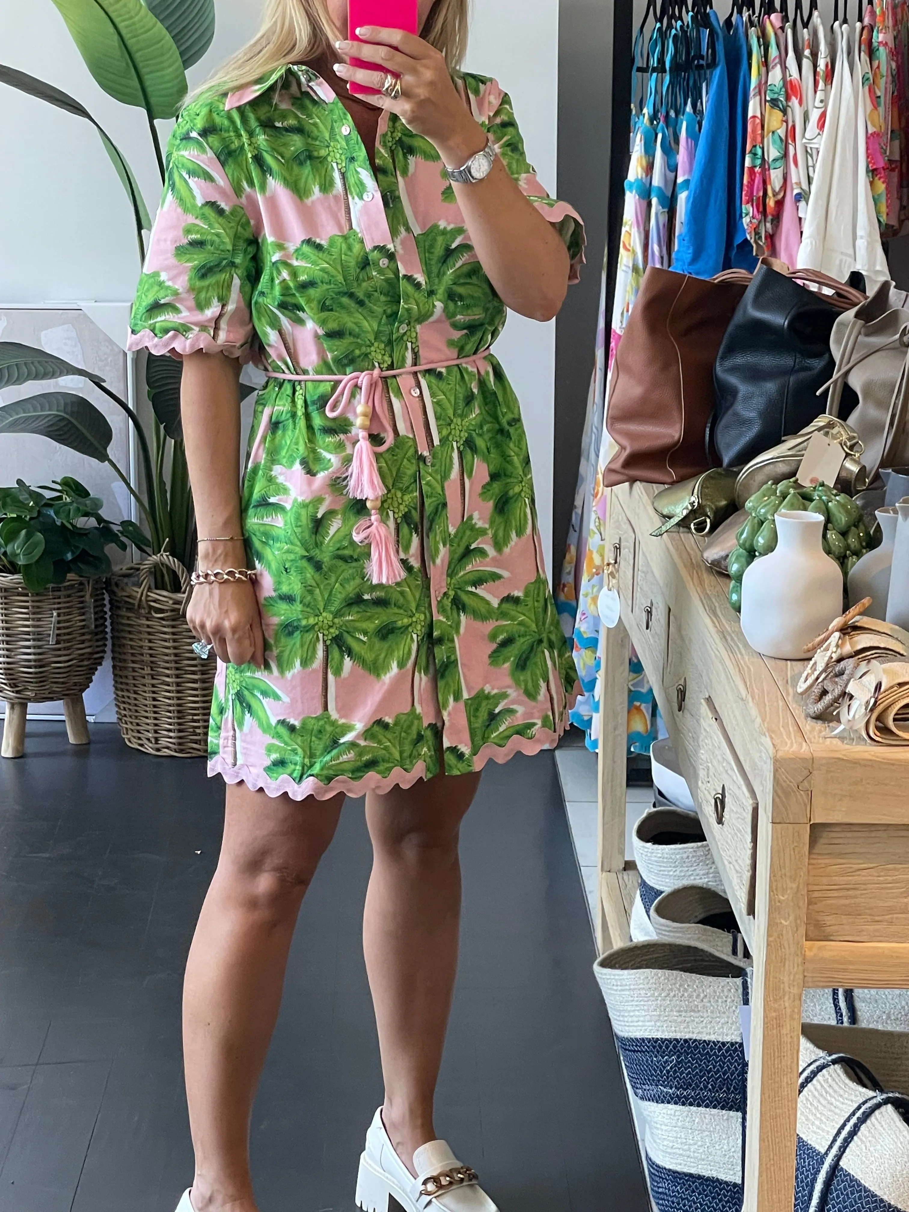 Pink Palms Shirt Dress