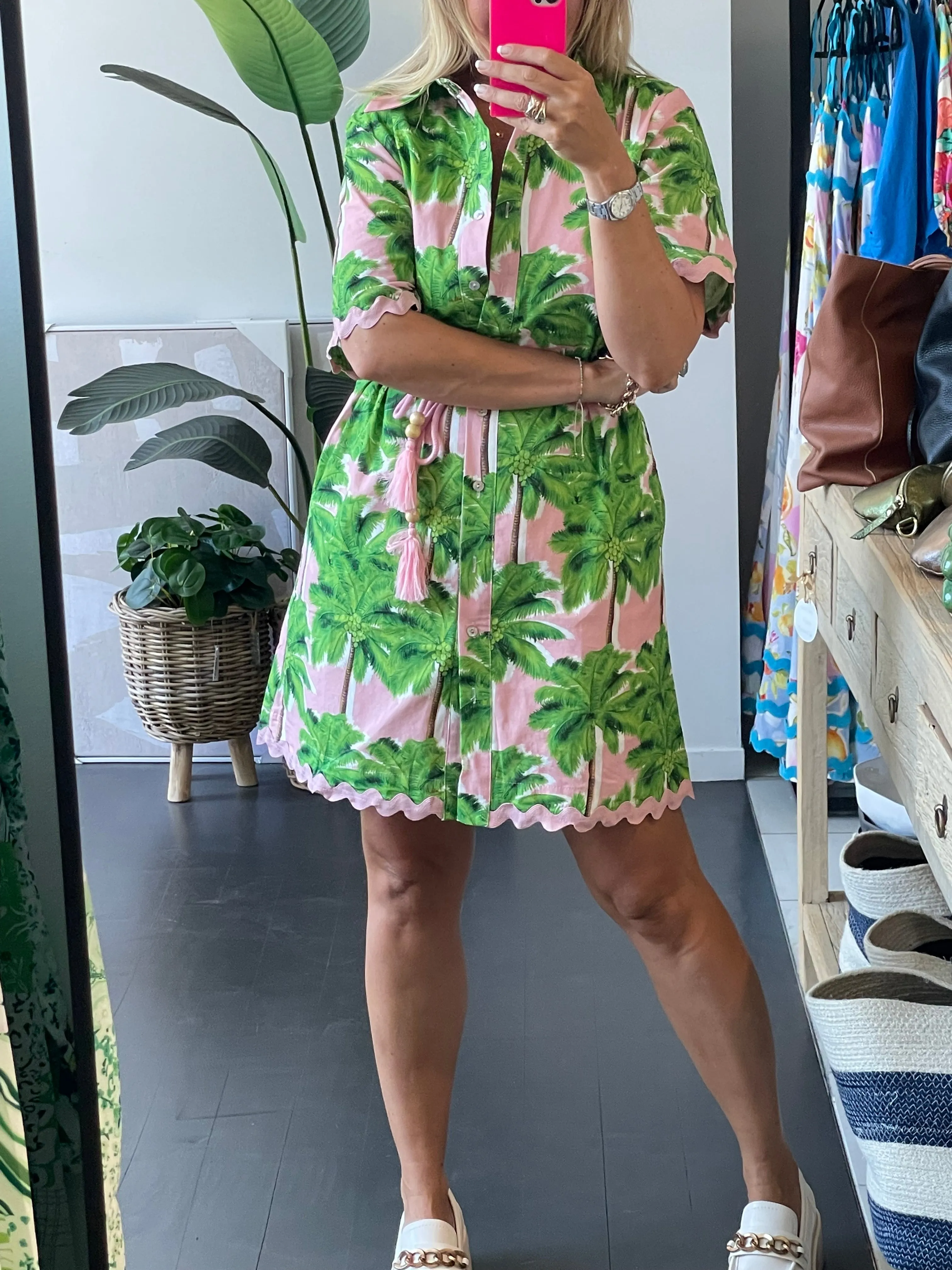 Pink Palms Shirt Dress
