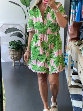 Pink Palms Shirt Dress