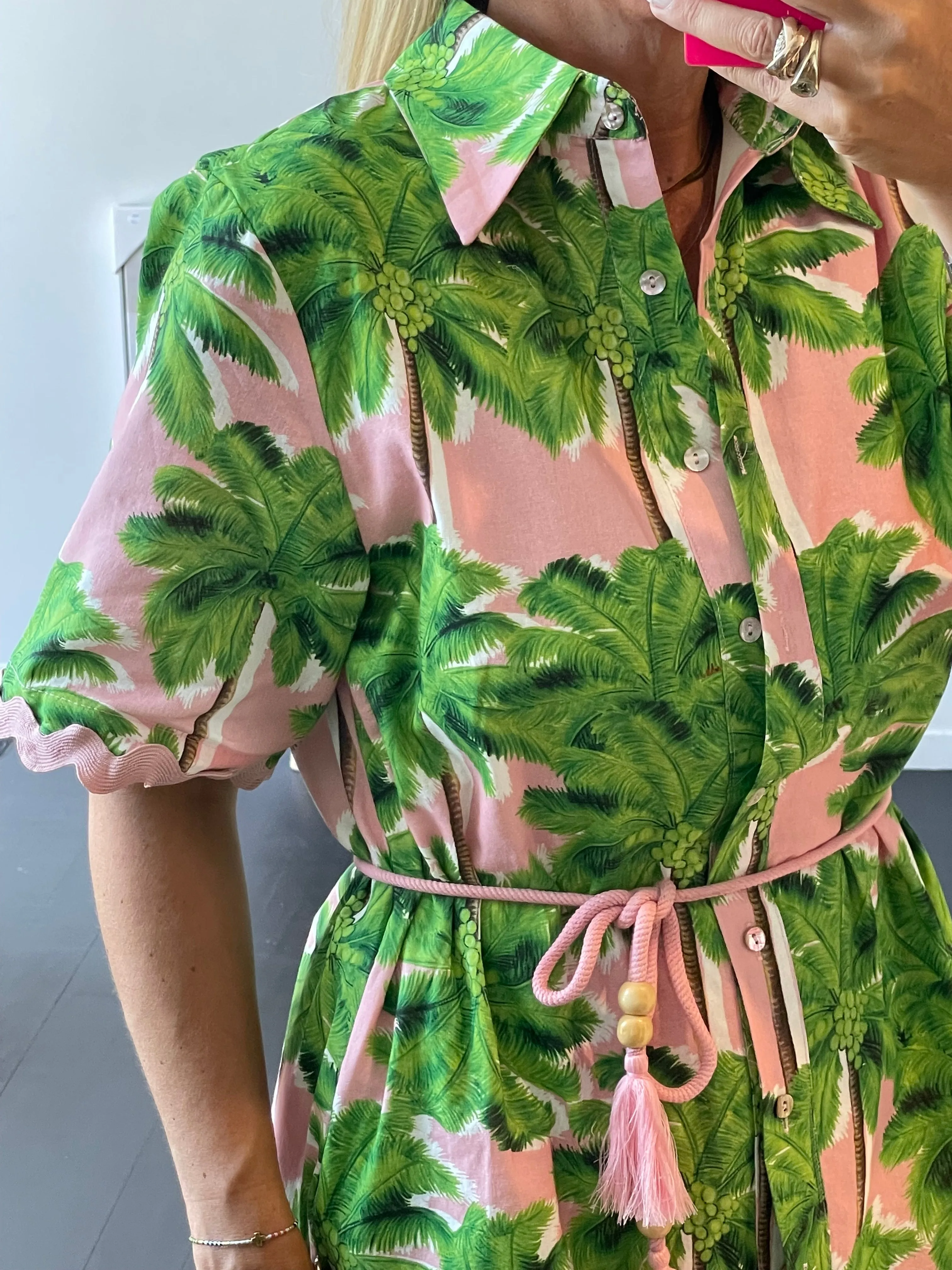 Pink Palms Shirt Dress