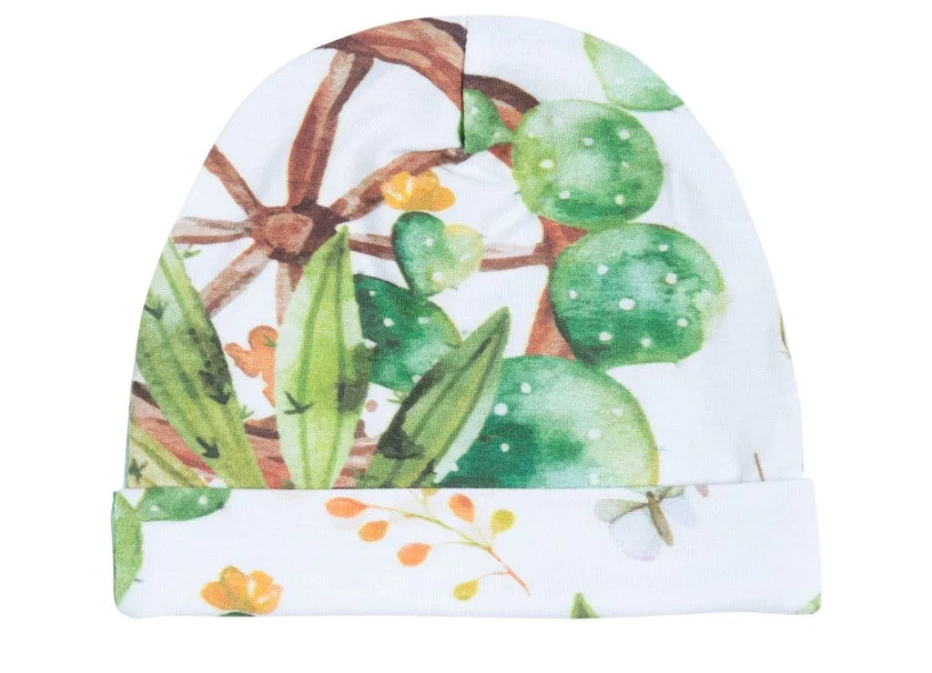 Posh Peanut Cactus & Wooden Wheel Swaddle & Beanie Set