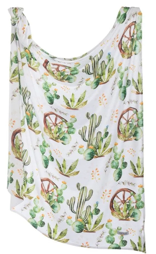 Posh Peanut Cactus & Wooden Wheel Swaddle & Beanie Set