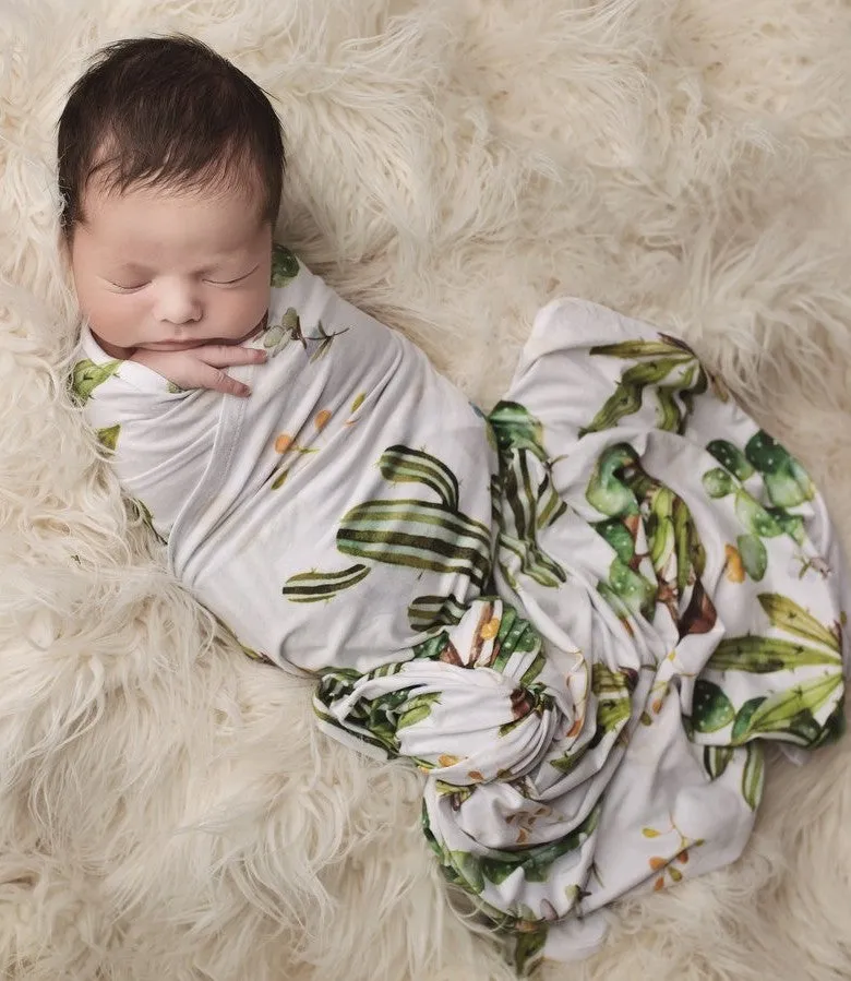 Posh Peanut Cactus & Wooden Wheel Swaddle & Beanie Set