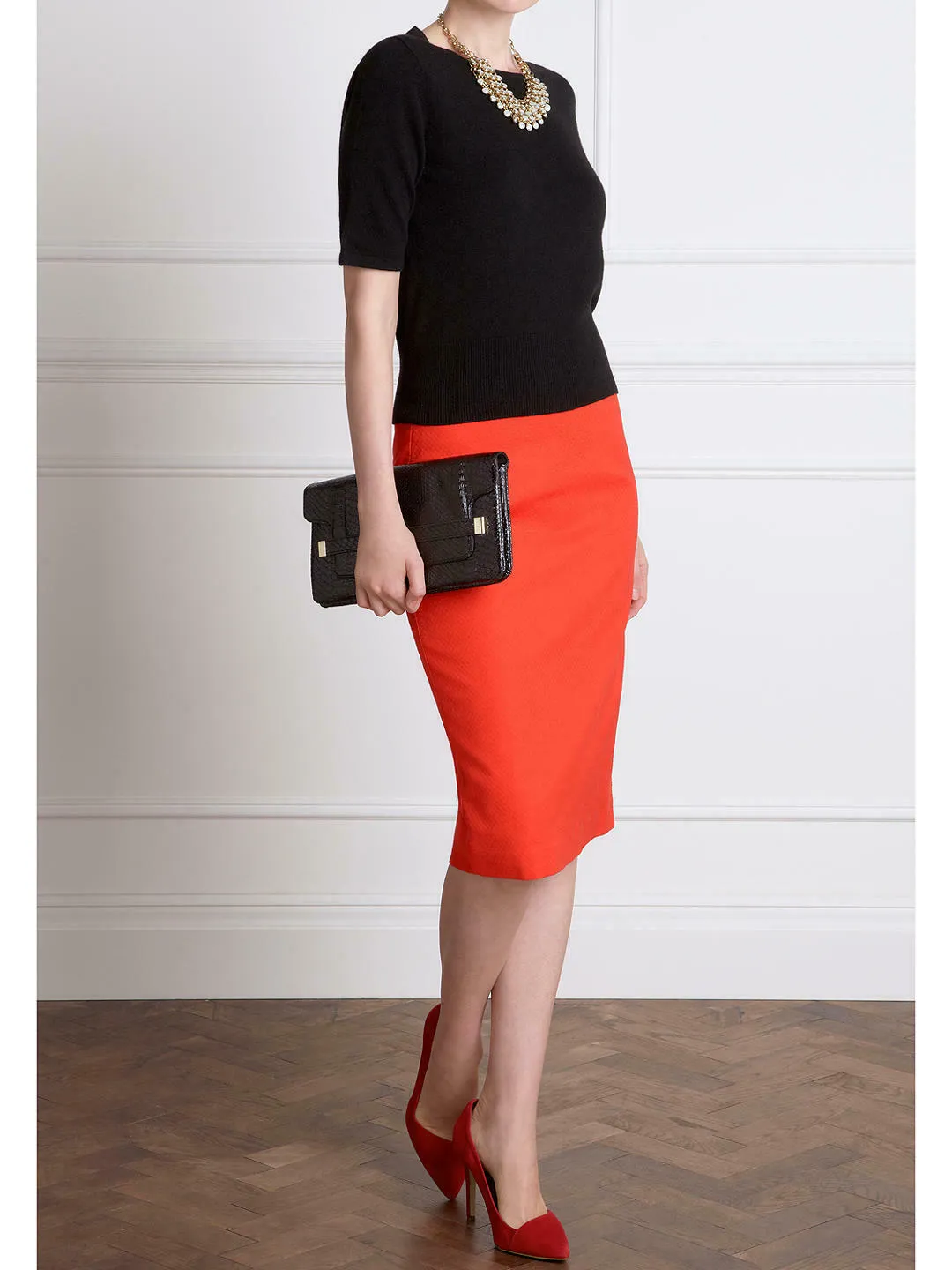 Pure Collection Tomato Red Belford Pencil Skirt UK 20 US 16 EU 48