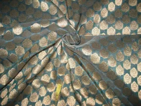 Pure Silk Brocade fabric Icy Blue & Antique Gold color 44" wide BRO105[4]