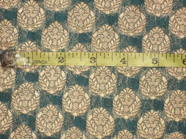 Pure Silk Brocade fabric Icy Blue & Antique Gold color 44" wide BRO105[4]