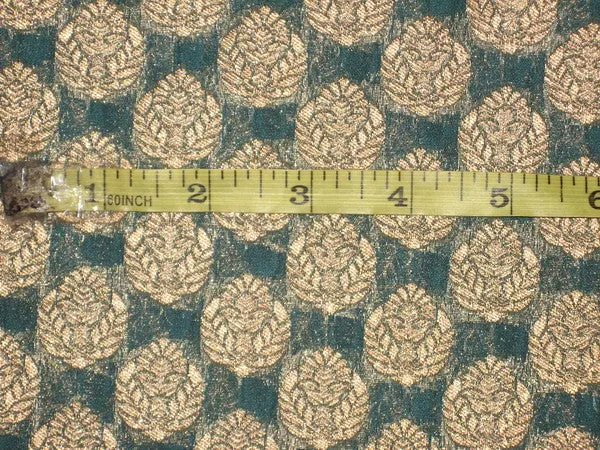 Pure Silk Brocade fabric Icy Blue &amp; Antique Gold