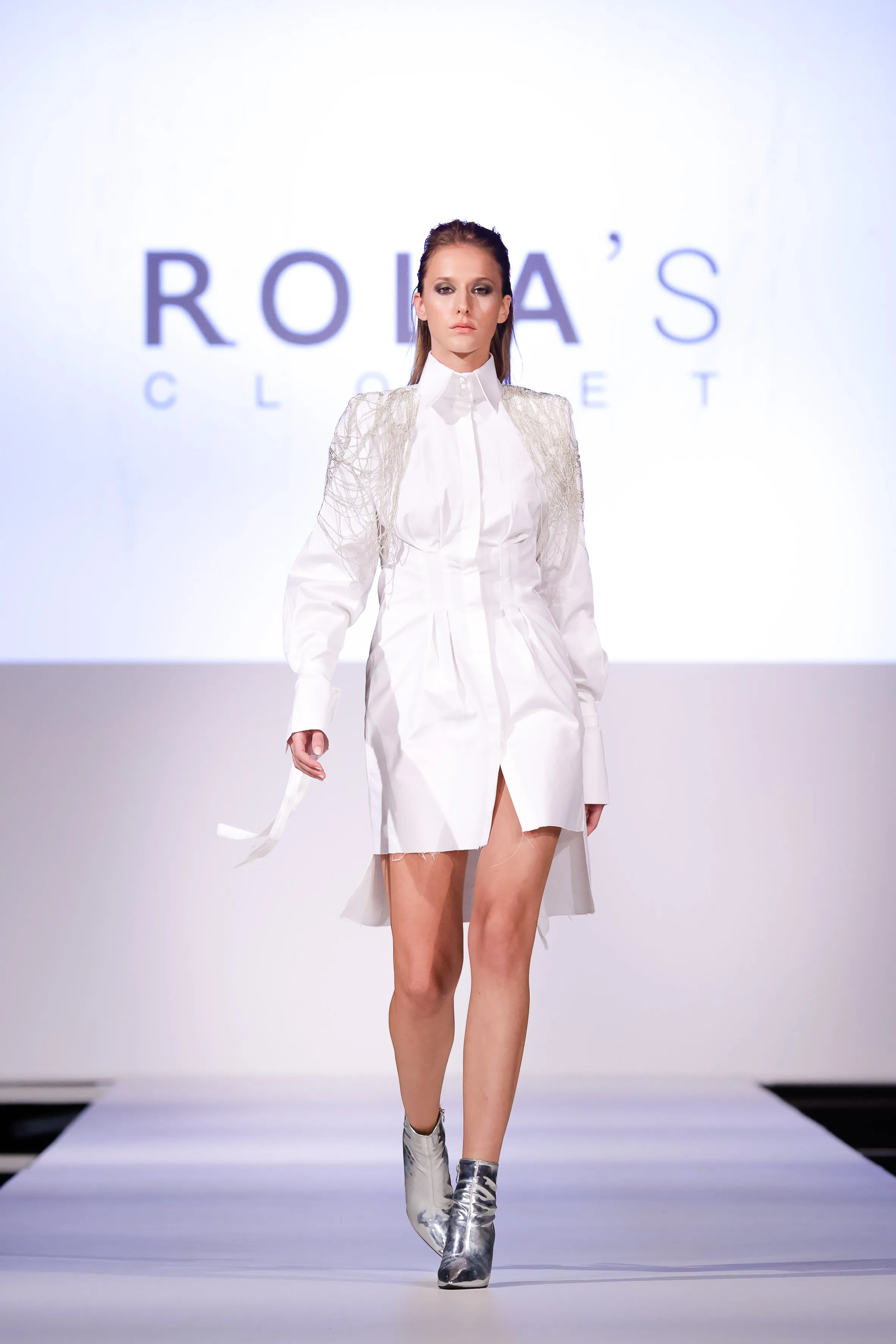 "Beat It" Chain Embellished Asymmetric Shirt Dress