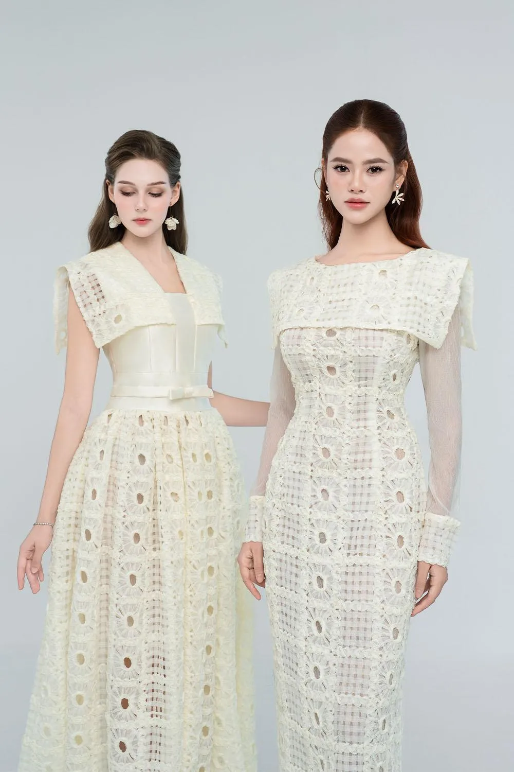 Raquel A-line Cape Sleeved Lace Maxi Dress
