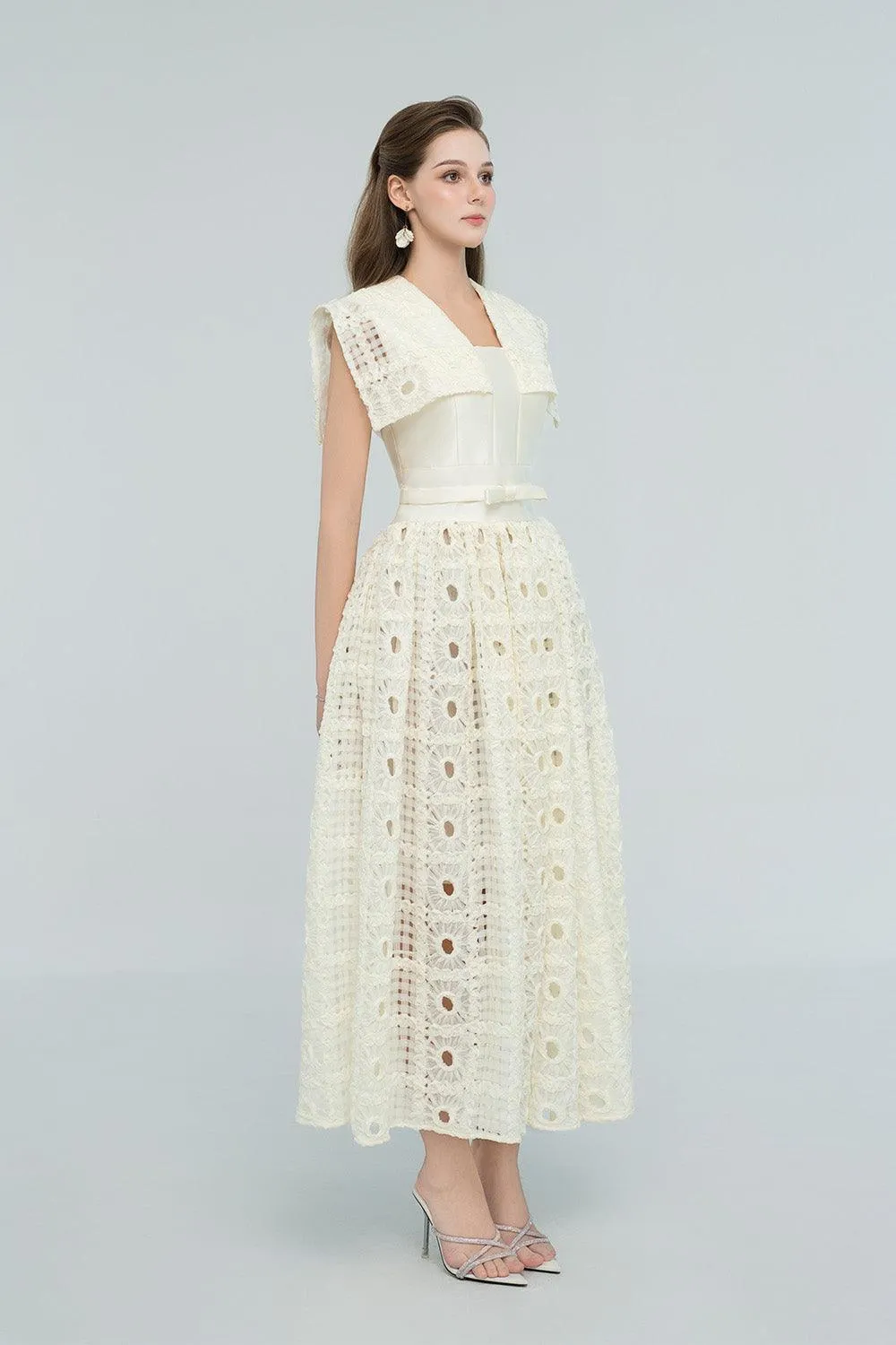 Raquel A-line Cape Sleeved Lace Maxi Dress