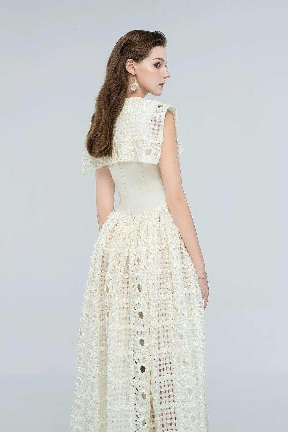 Raquel A-line Cape Sleeved Lace Maxi Dress