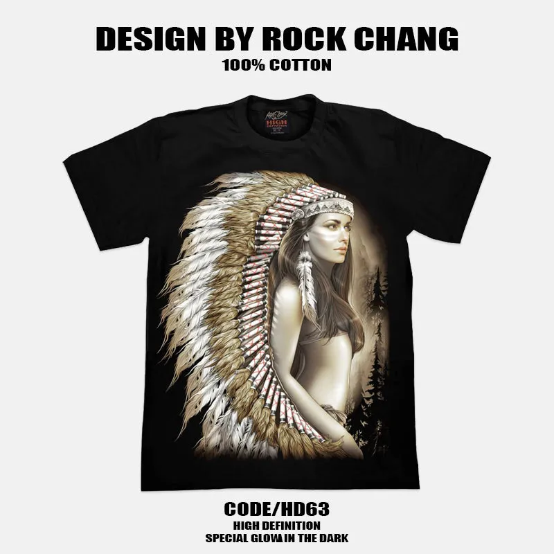Red Indian Tribal Girl Glow in the Dark UV Reactive T-shirt