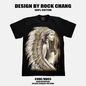 Red Indian Tribal Girl Glow in the Dark UV Reactive T-shirt