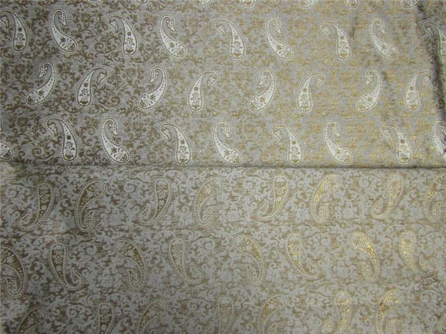 Reversible Brocade fabric icy grey x antique gold color 44&quot; wide