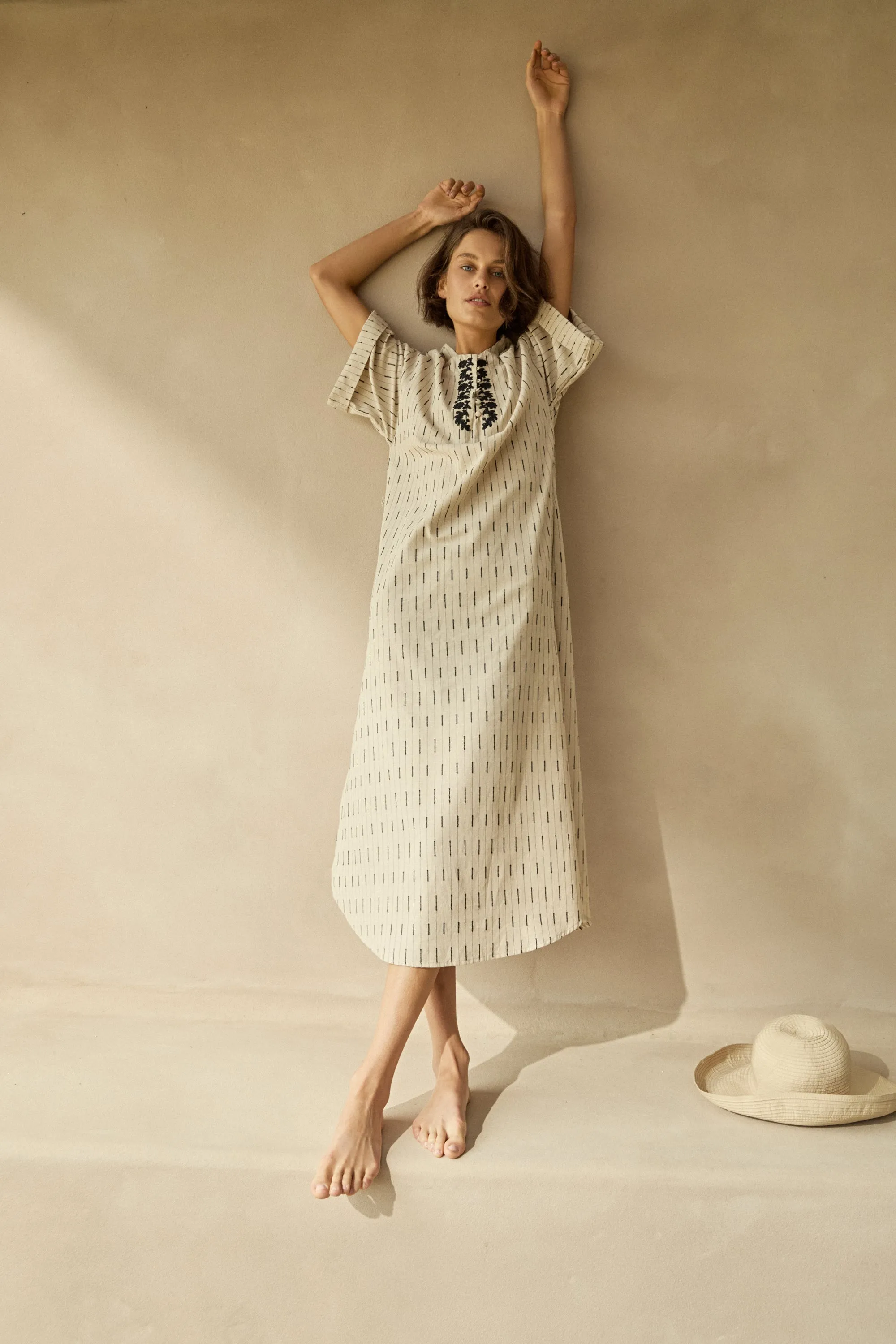 Sanction Dress in Oatmeal Stripe
