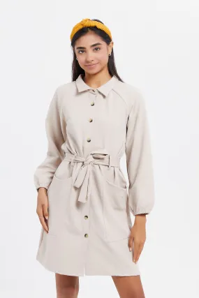Senior Girls Beige Collared Shirt Dress