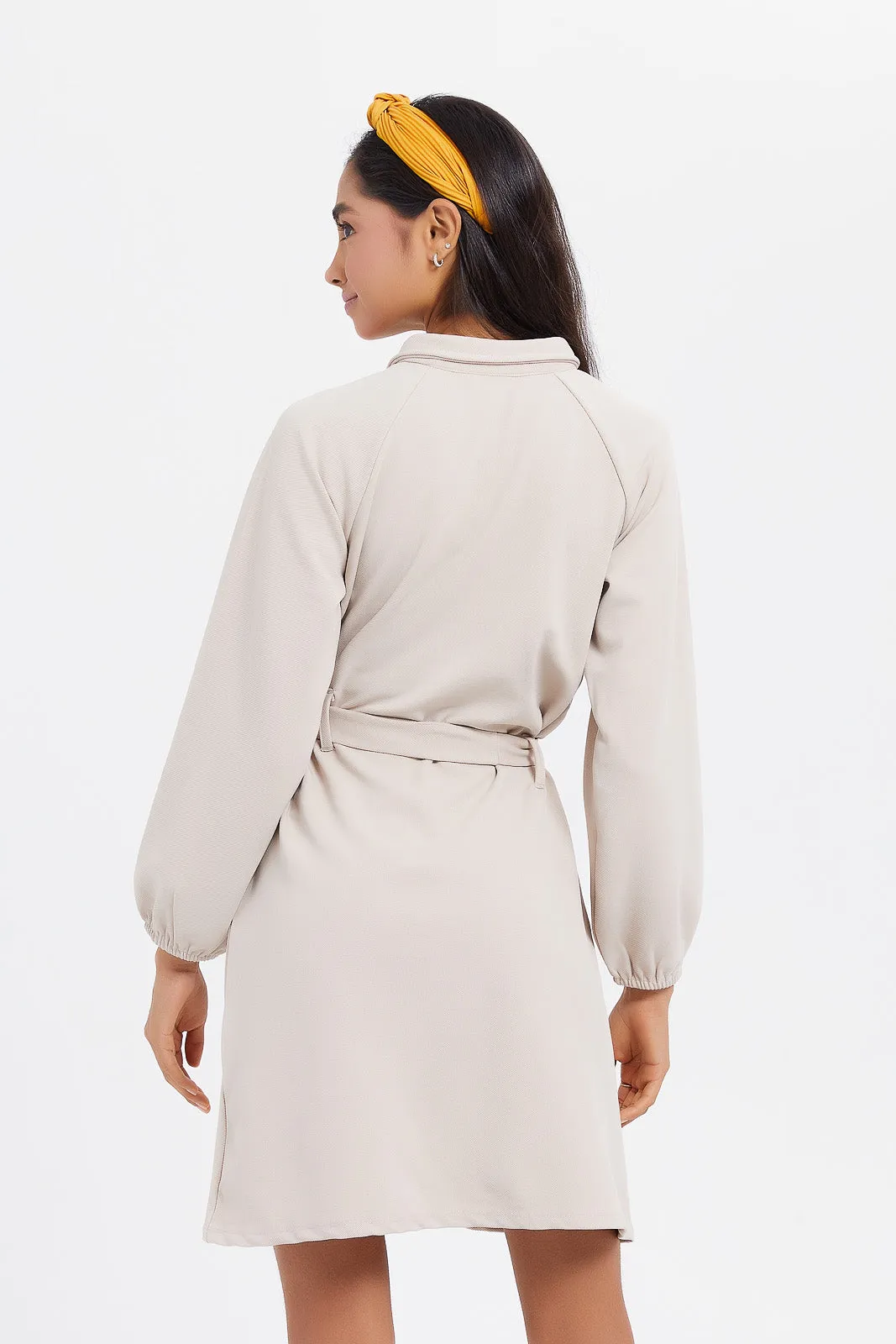 Senior Girls Beige Collared Shirt Dress