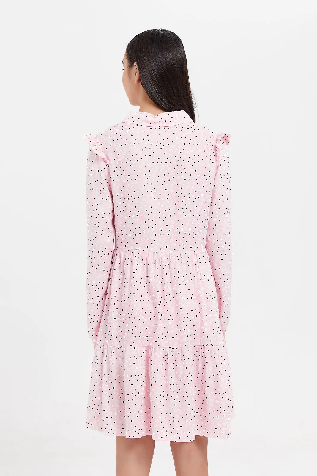 Senior Girls Pink And White Floral Shirt Dress