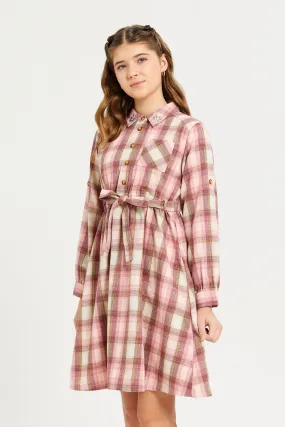 Senior Girls Pink Plaid Shirt Dress