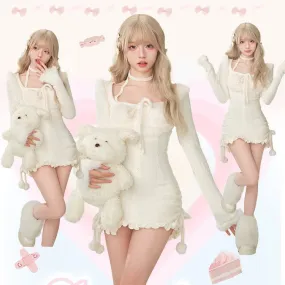 Serendipity Winter Icy Angel Plush White Bodycon Long Sleeve Dress