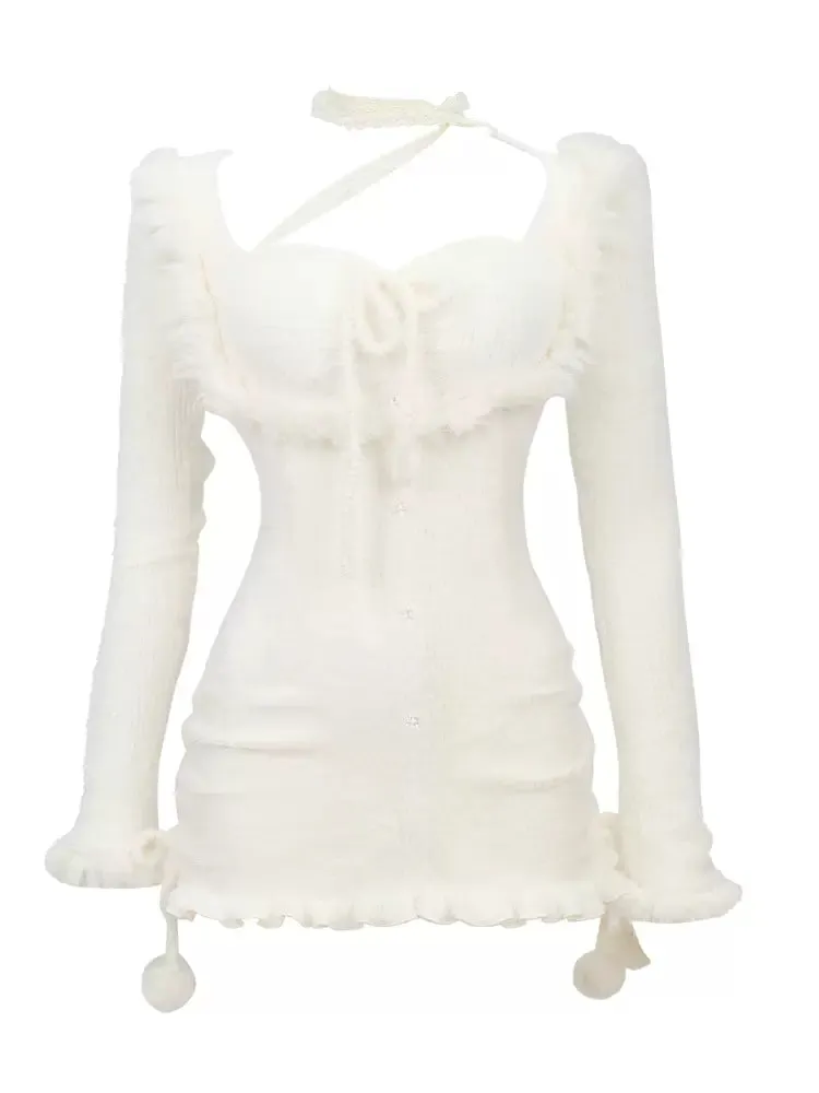 Serendipity Winter Icy Angel Plush White Bodycon Long Sleeve Dress