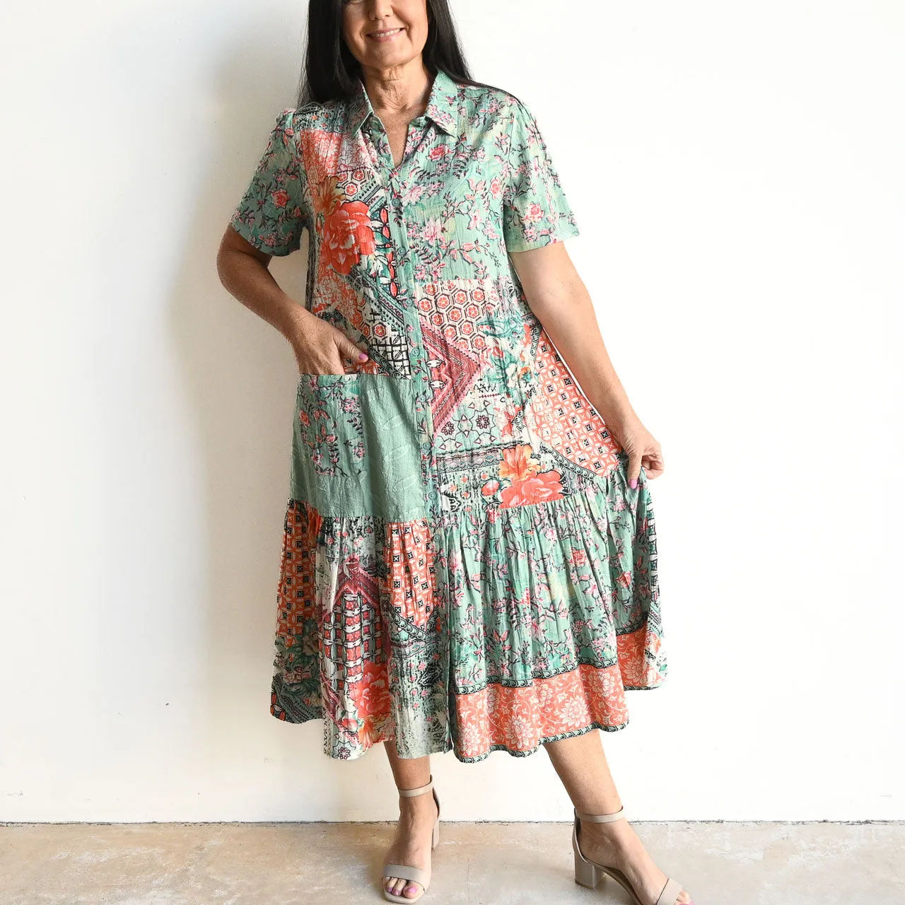 Short Sleeve Shirt Dress by Orientique Australia - Ishigaki - 20024