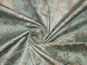 Silk Brocade fabric Icy Blue &amp; Golden Brown 44" wide BRO141[4] available for bulk preorder