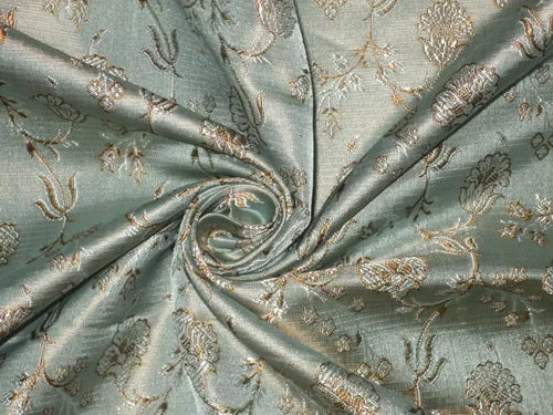 Silk Brocade fabric Icy Blue &amp; Golden Brown 44" wide BRO141[4] available for bulk preorder