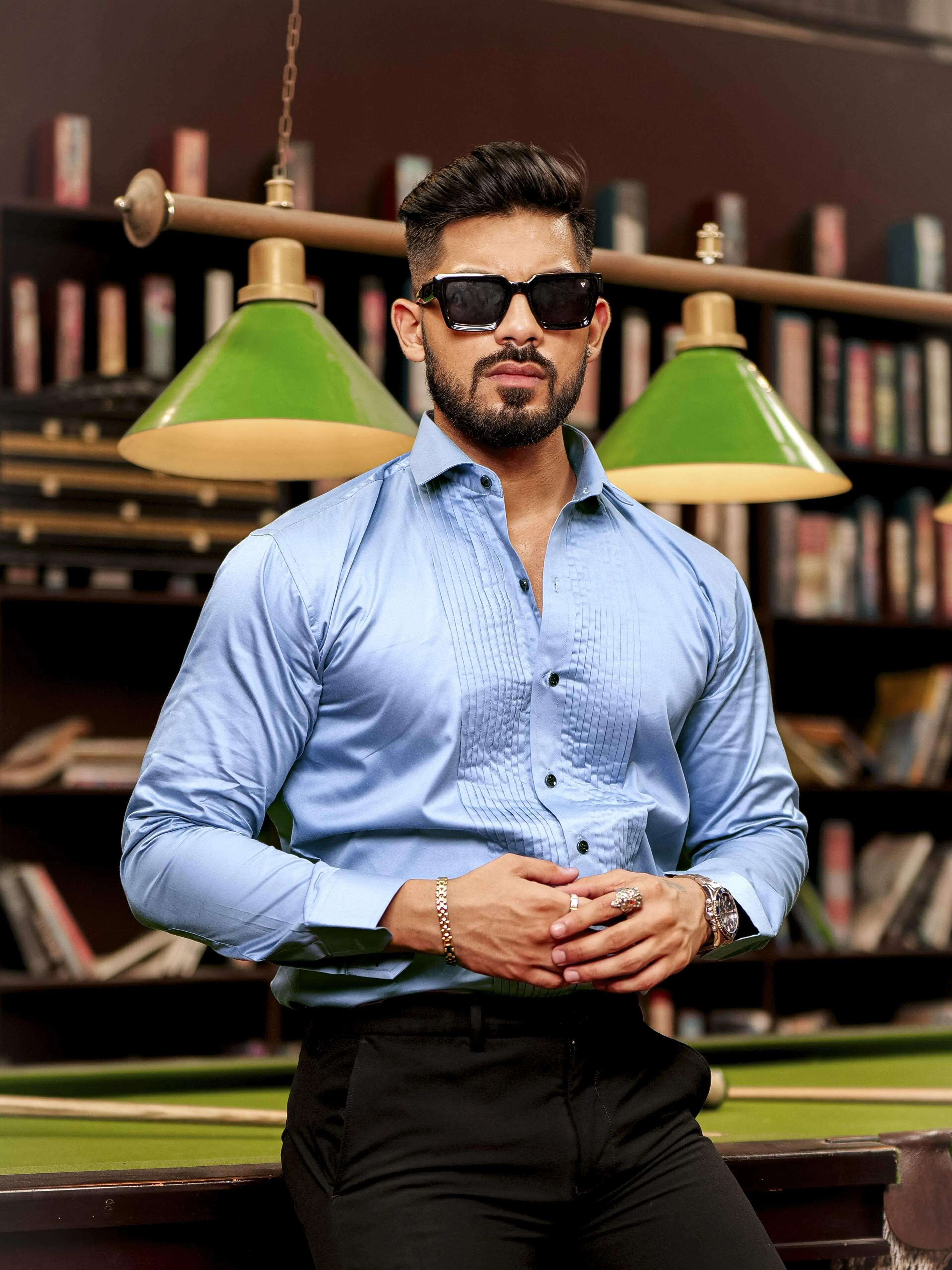 Sky Subtle Sheen Tuxedo Premium Giza Satin Cotton Shirt
