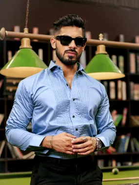 Sky Subtle Sheen Tuxedo Premium Giza Satin Cotton Shirt