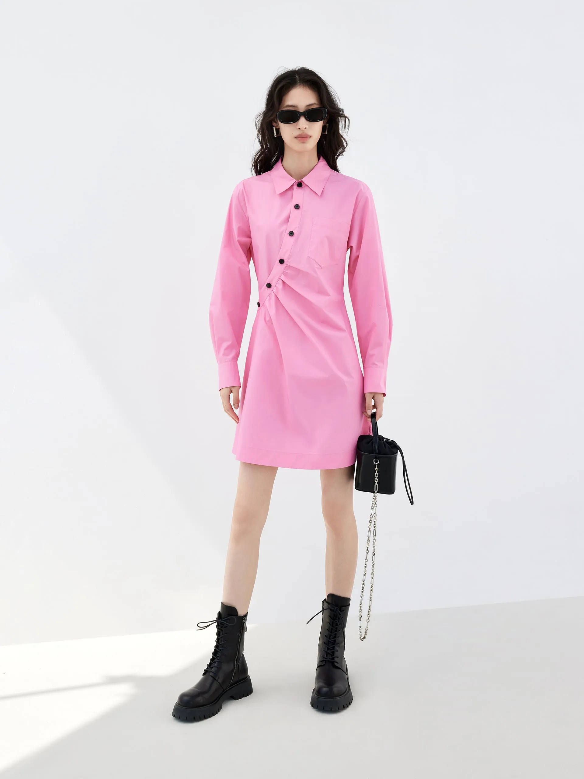 Slanted Placket Shirt Dress