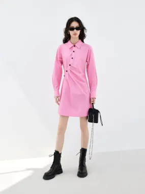 Slanted Placket Shirt Dress