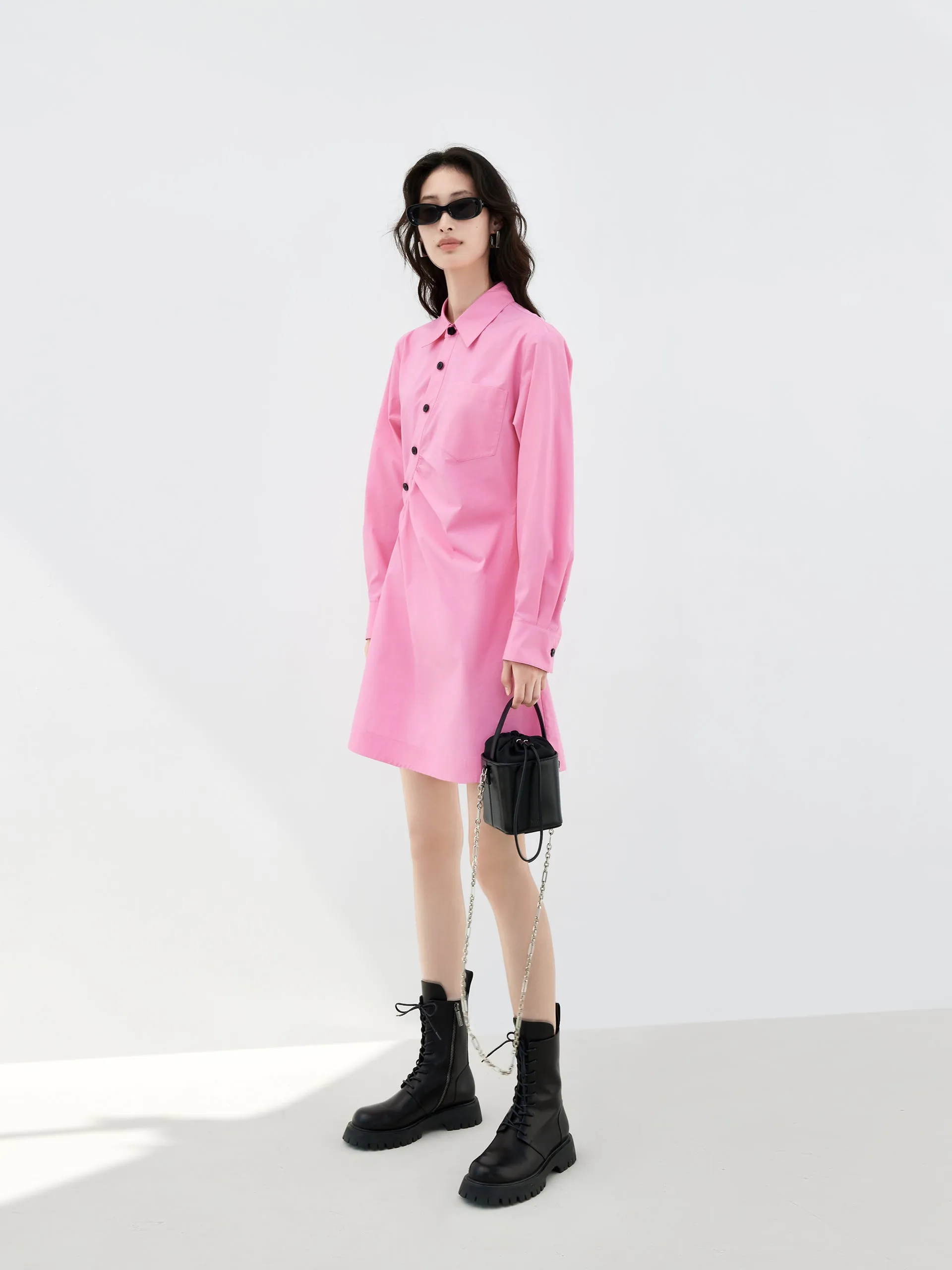 Slanted Placket Shirt Dress