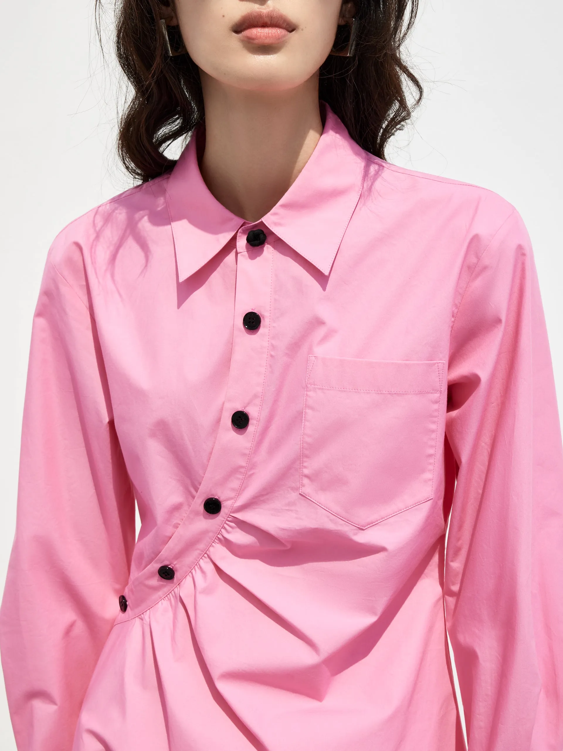 Slanted Placket Shirt Dress