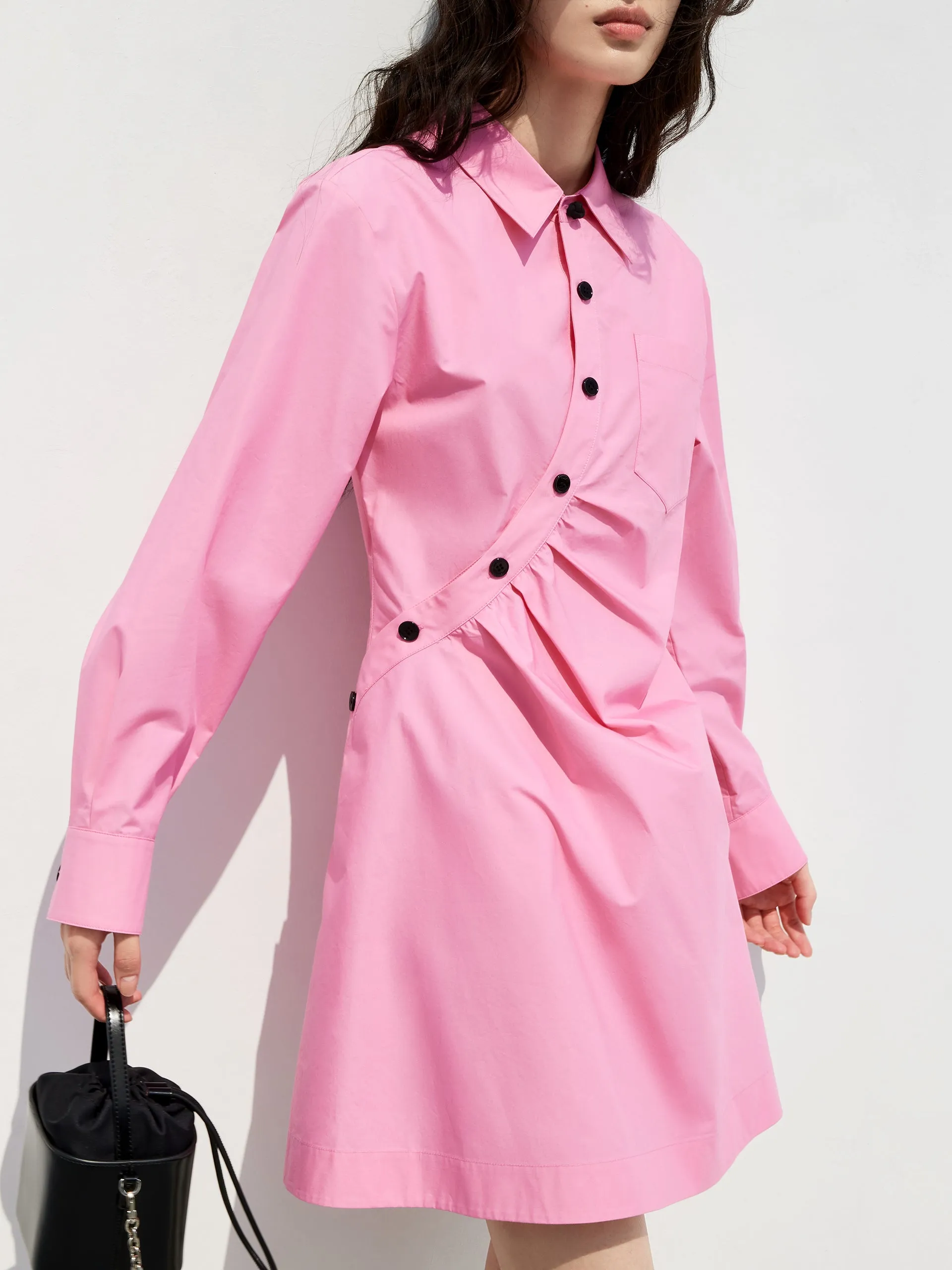 Slanted Placket Shirt Dress