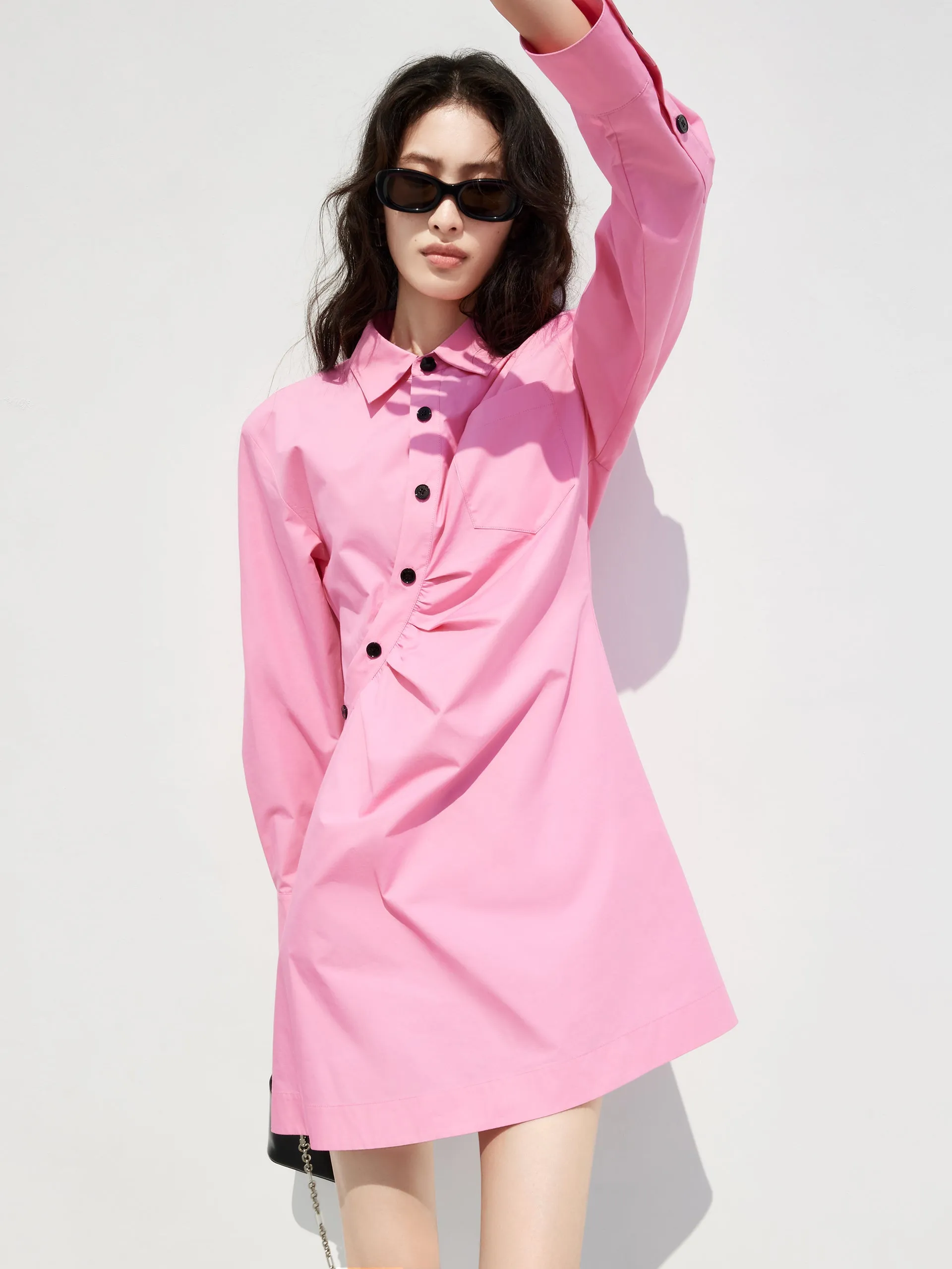 Slanted Placket Shirt Dress