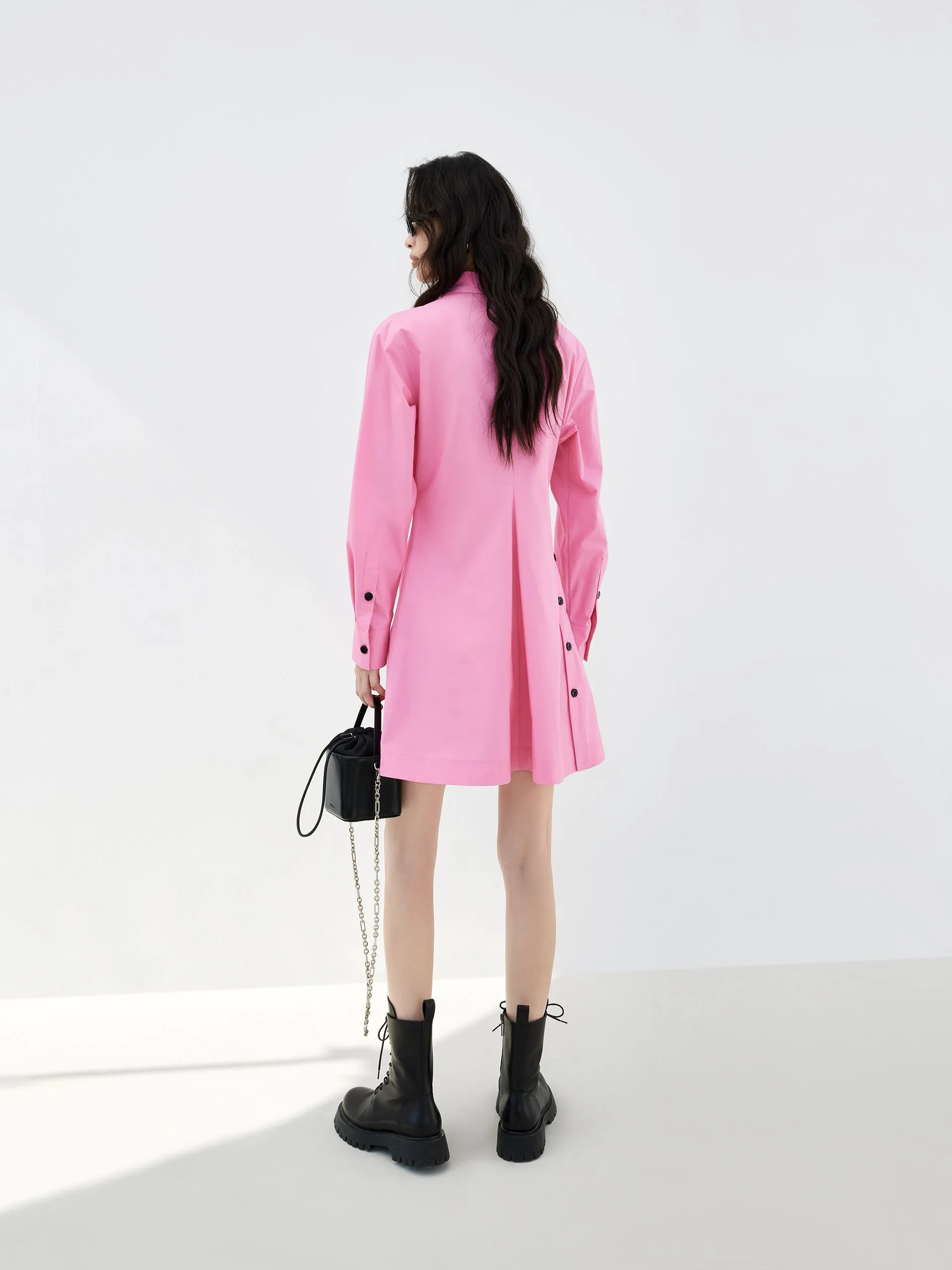 Slanted Placket Shirt Dress