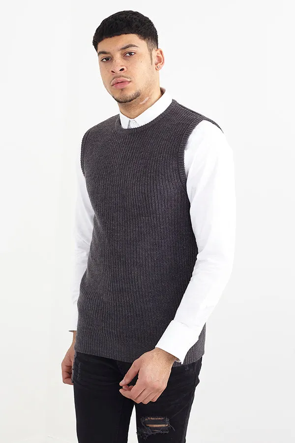 SLEEVELESS CREW NECK CARDIGAN KNITTED VEST