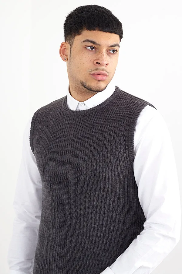 SLEEVELESS CREW NECK CARDIGAN KNITTED VEST