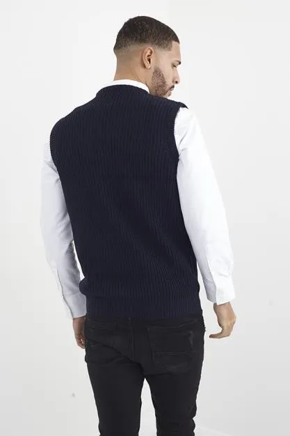 SLEEVELESS CREW NECK CARDIGAN KNITTED VEST