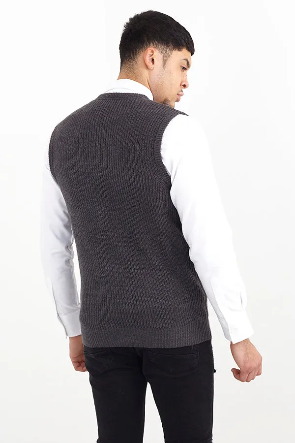 SLEEVELESS CREW NECK CARDIGAN KNITTED VEST