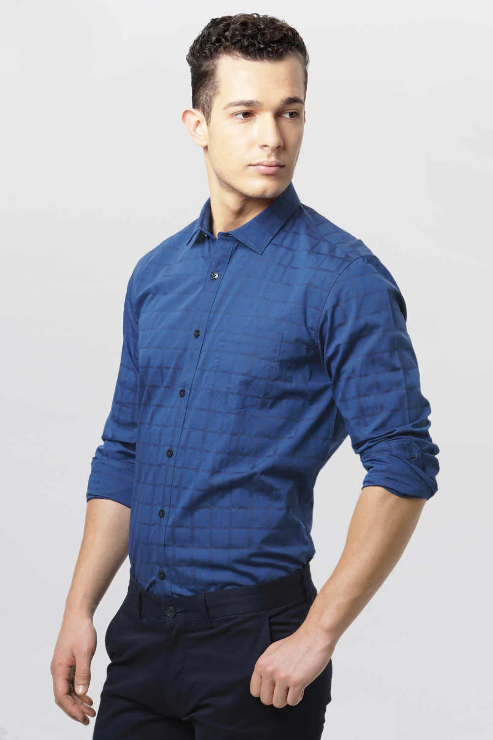 Slim Fit Dobby Checks Shirt
