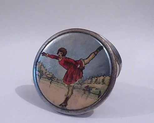 Stratnoid ice skater compact antique Christmas gifts for her 10th / tin wedding anniversary gifts for her