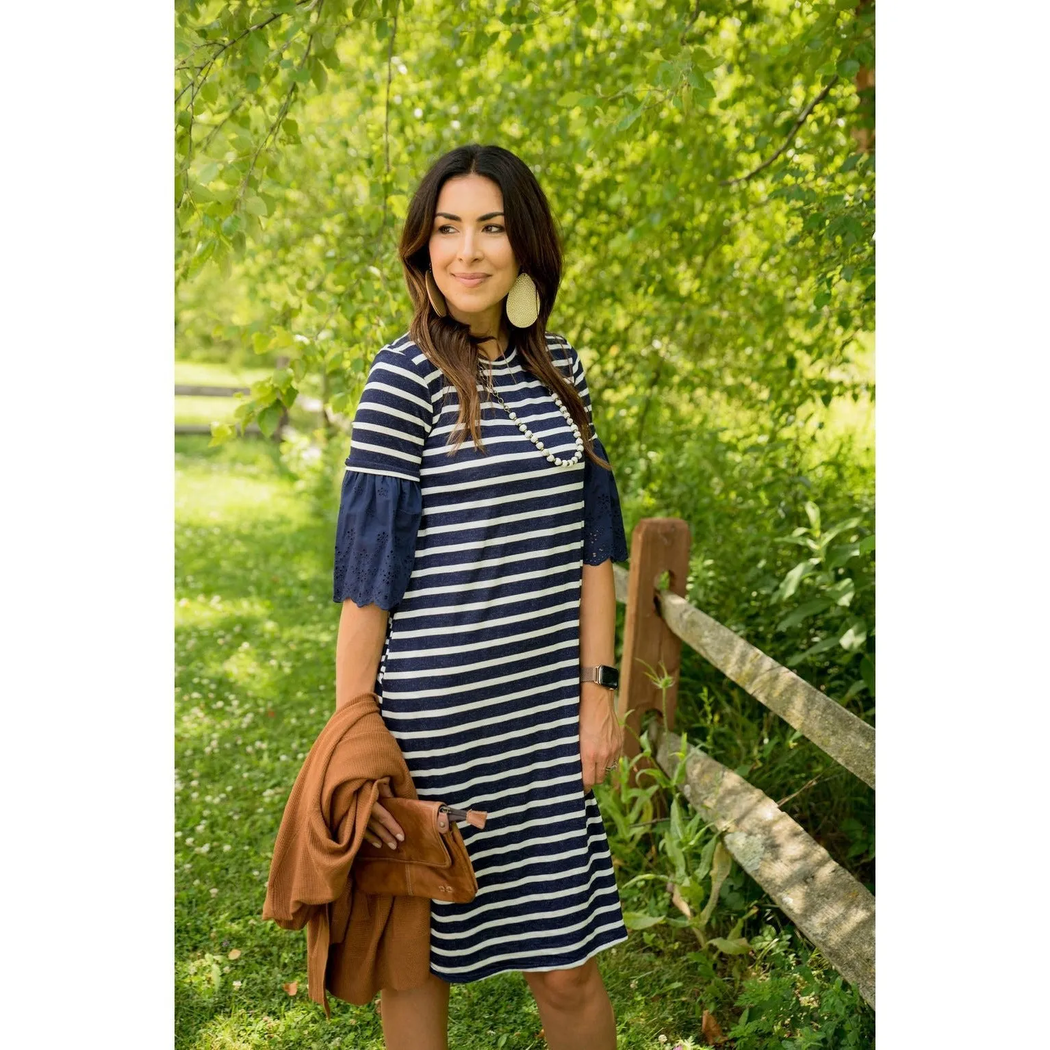 Striped Eyelet Flutter Dress