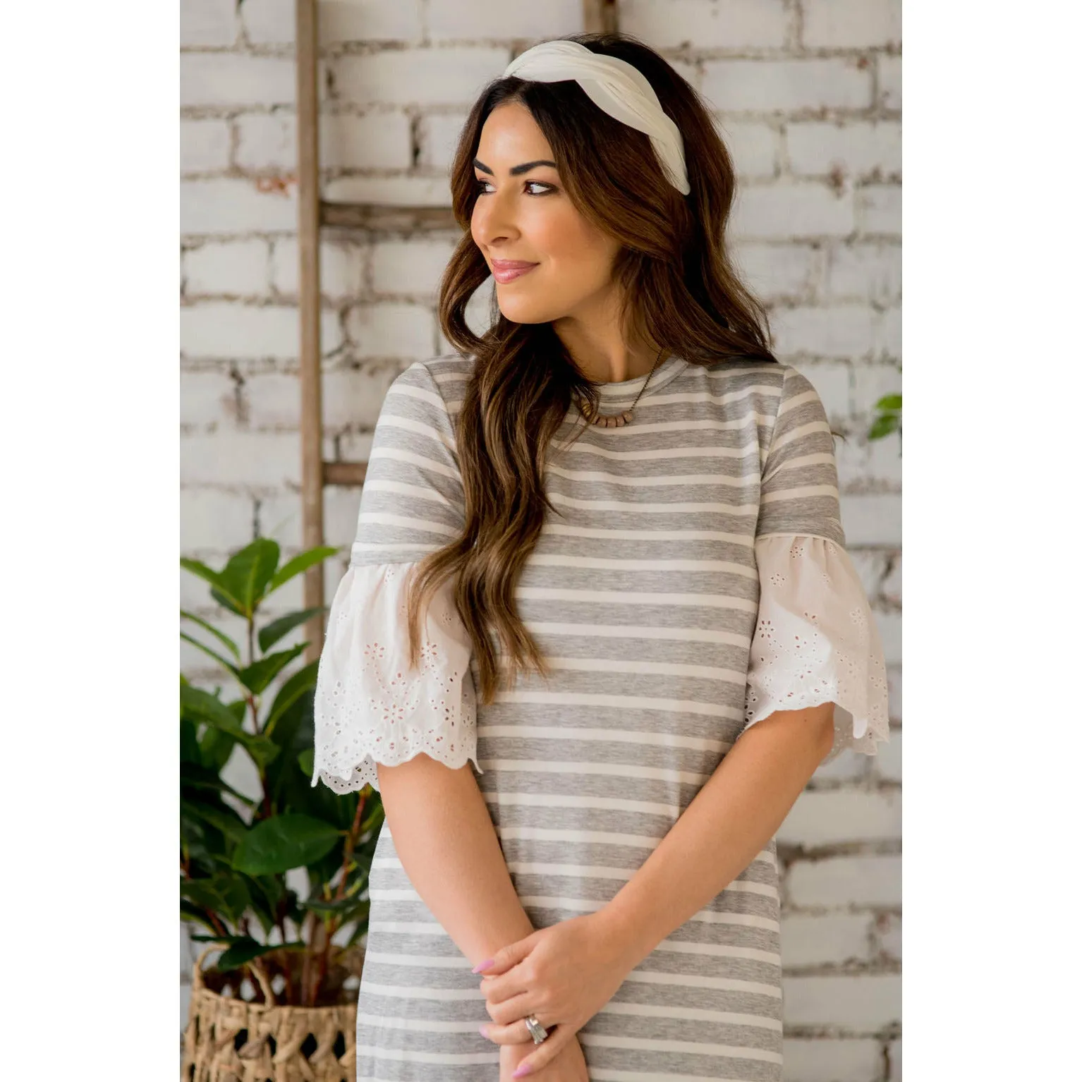 Striped Eyelet Flutter Dress