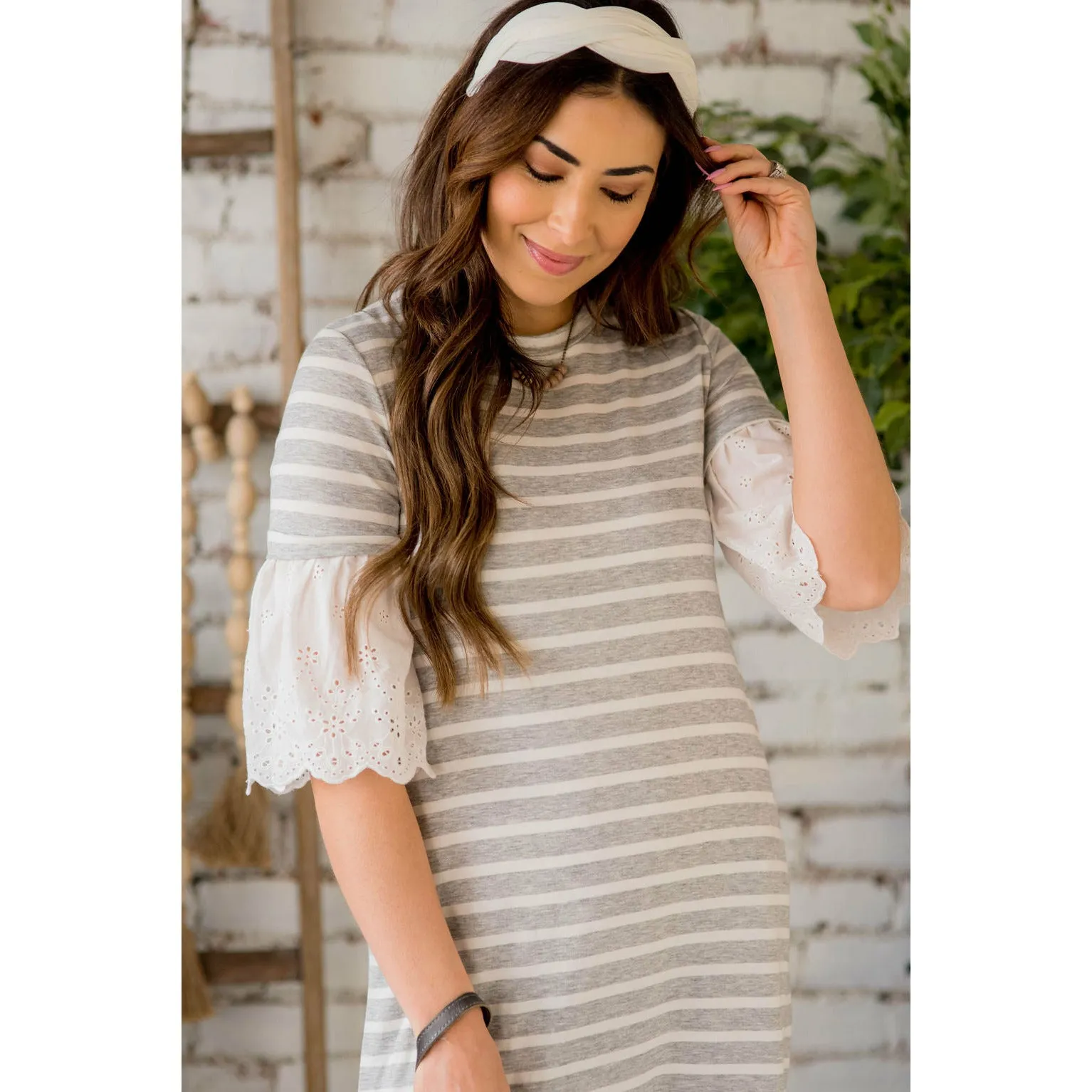 Striped Eyelet Flutter Dress